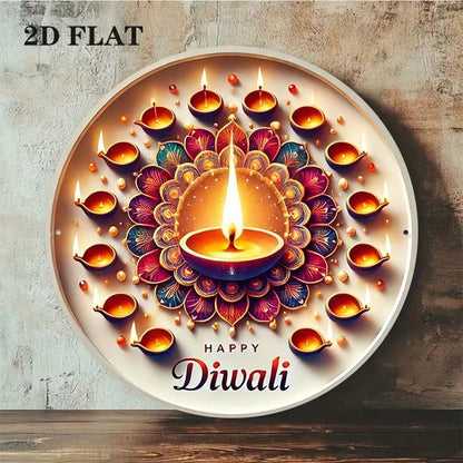 1pc 8x8in 2D Flat Round Sign Vintage, "New Year Diwali" Decorative Plaque - view 3