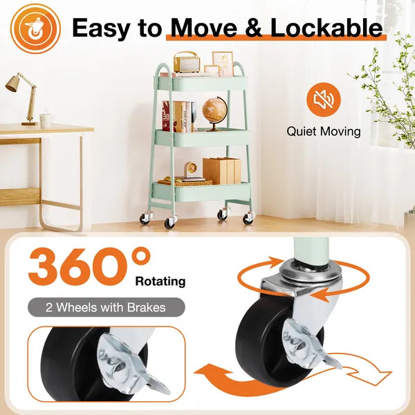 3-4-layer Practical Mobile Trolley, Metal Movable Storage Rack, With Lockable Casters - view 9