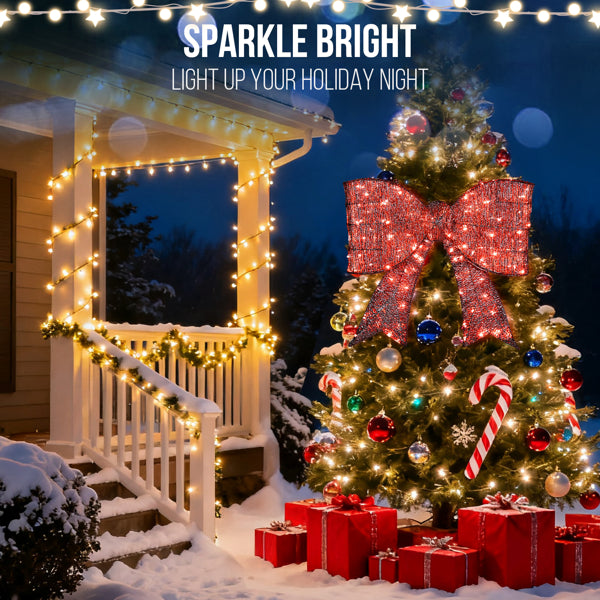 Pre-lit Outdoor Giant Bowknot Christmas Decoration, Lighted Metal Frame With 124 Warm White LED Lights - view 4