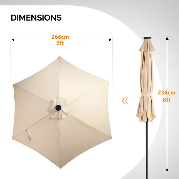 9ft Solar Patio Umbrella With LED Lights, Outdoor Market Table Umbrella With Push Button Tilt & Crank - view 5