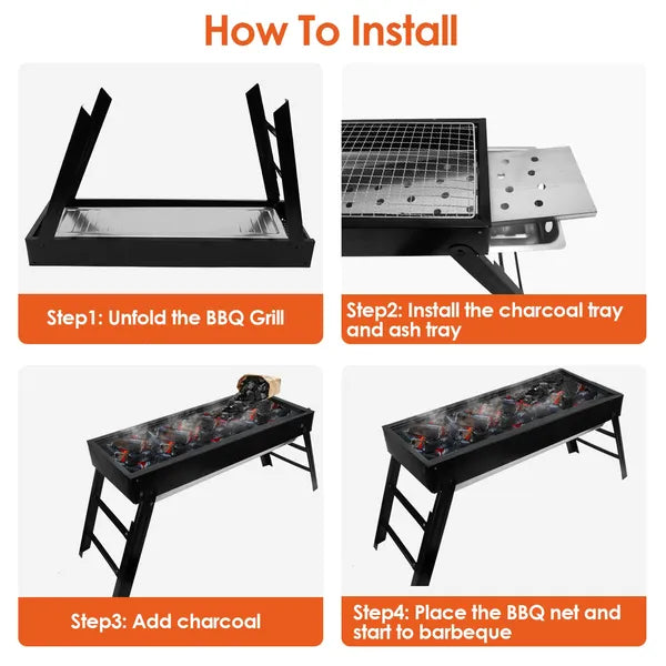 Foldable Charcoal BBQ Grill Stainless Steel Grill Net Easy Setup Portable Tabletop Barbecue Grill For Camping Picnic - view 4