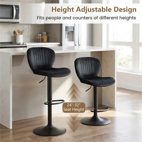 2-Pack Adjustable Height Bar Stools With 360° Swivel, Dutch Velvet Upholstered Bar Chai - Black - view 4