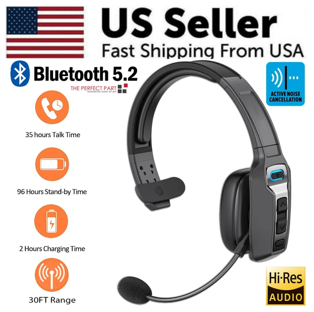 Trucker Bluetooth 5.2 Wireless Headset With Noise Cancelling Mic For Phones PC