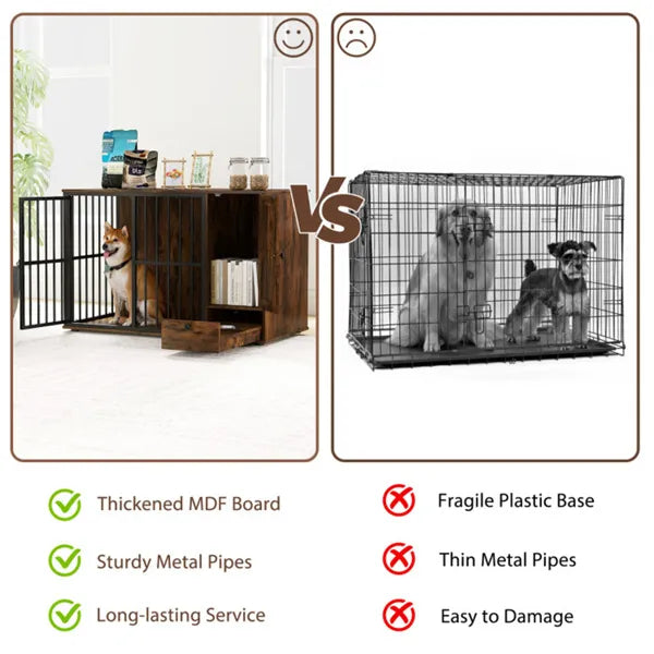 Coffee 2-in-1 Dog Crate End Table With Pull-Out Feeder, Chew-Resistant Metal Tube Pet Furniture For Small & Medium Dogs - view 4