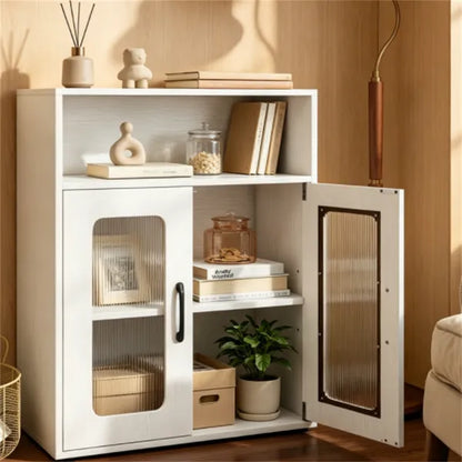 White Modern Engineered Wood Bathroom Cabinet With Open Compartment - view 4