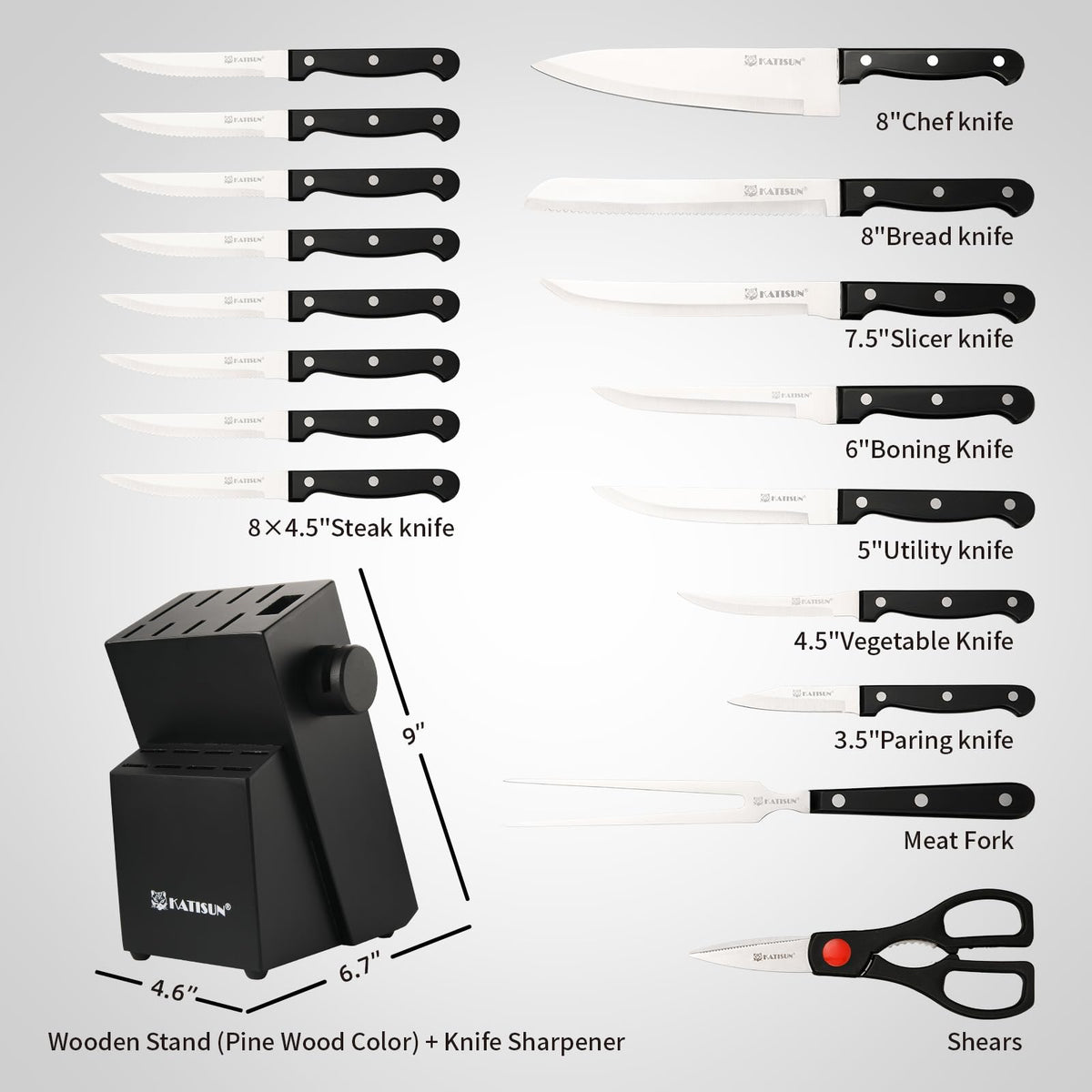19-piece Knife Set, German Steel, Durable, Dishwasher-safe, Kitchen Knife Set With Built-in Sharpener For Chopping - view 7
