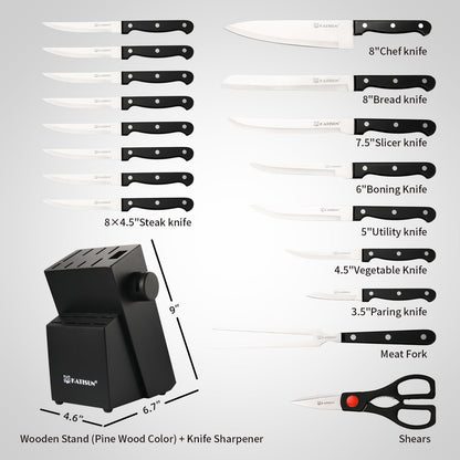 19-piece Knife Set, German Steel, Durable, Dishwasher-safe, Kitchen Knife Set With Built-in Sharpener For Chopping - view 7
