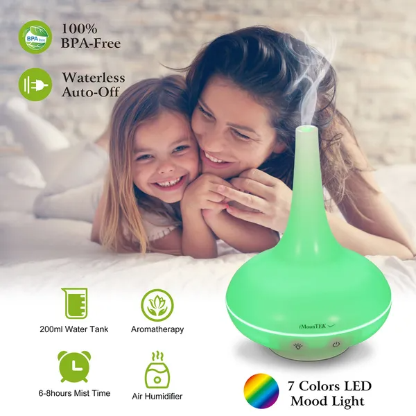 Ultrasonic Cool Mist Humidifier 200ml Aroma Essential Oil Diffuser With Colorful Lights Waterless Auto Off For Office