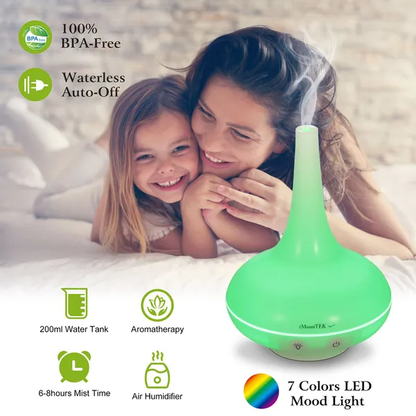 Ultrasonic Cool Mist Humidifier 200ml Aroma Essential Oil Diffuser With Colorful Lights Waterless Auto Off For Office