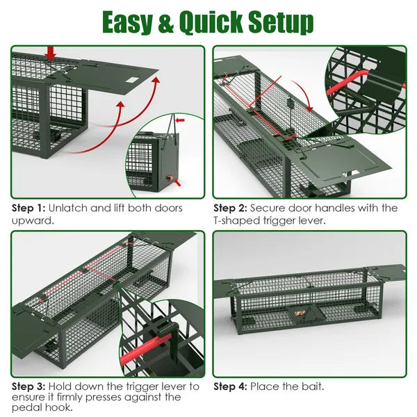 2Pack 15.35x4.72x3.94in 2-Door Humane Live Rat Trap Galvanized Iron Rodent Trap Cage Reusable For Home Garden Farm - view 4