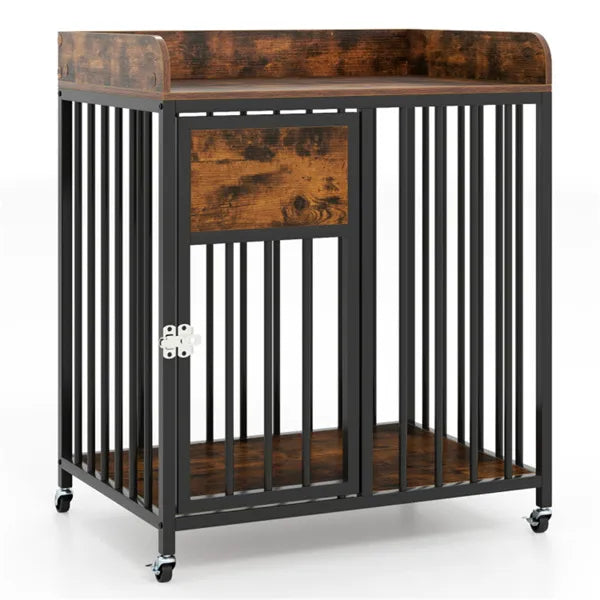 2-in-1 Dog Crate Furniture With Thickened Metal Tubes, Lockable Wheels Pet Kennel For Small Dogs - view 5
