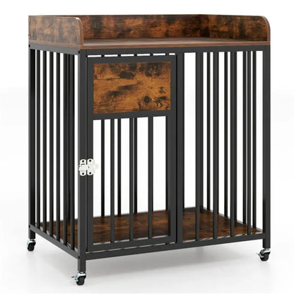2-in-1 Dog Crate Furniture With Thickened Metal Tubes, Lockable Wheels Pet Kennel For Small Dogs - view 5