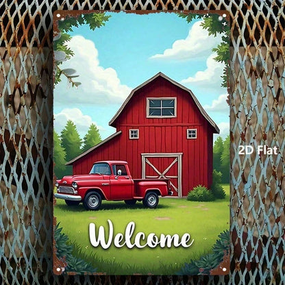 1pc Red Vintage Truck Metal Sign, Distressed Barn Iron Art Wall Decor - view 3