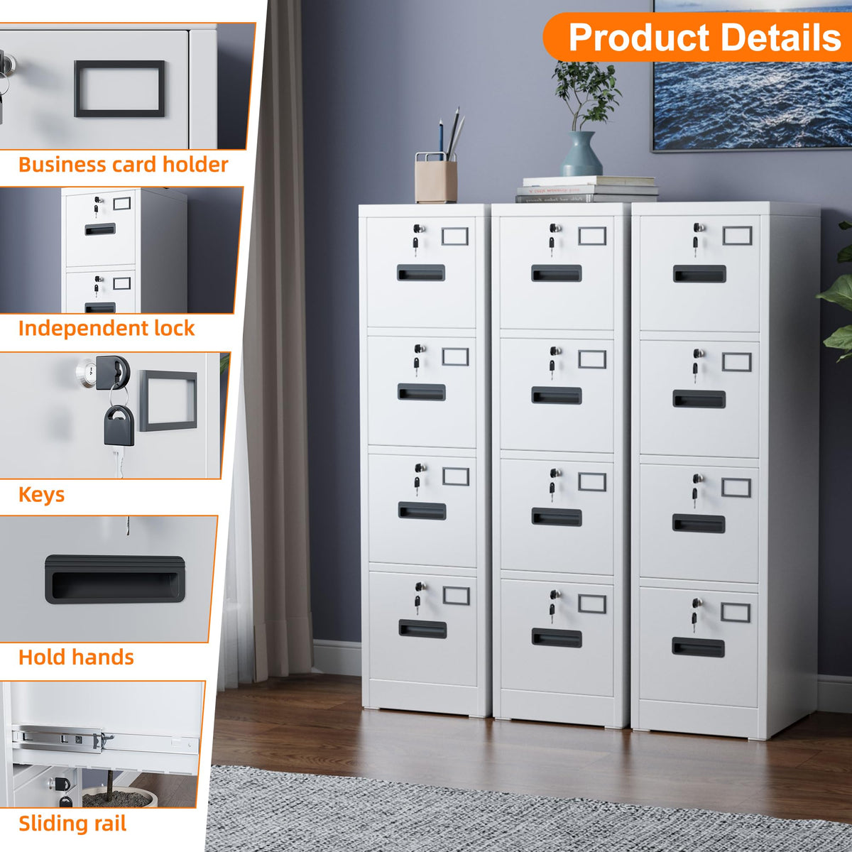 4 Drawer File Cabinet, Metal Vertical Office Filing Cabinet With 4 Drawers, Name Card Holder For A4 Letter,Legal Size - view 2