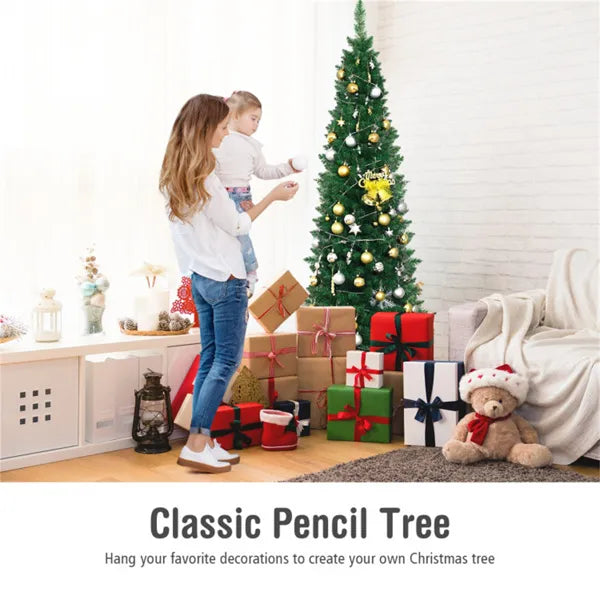 6ft Slim Pencil Christmas Tree - Space-Saving Design For Small Corners, 400 Realistic PVC Branches With Flocked Finish - view 2