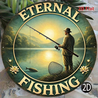 1pc Retro Fishing 2D Flat Round Sign 8x8in, "in, Fishing Enthusiast" Gift Decorative