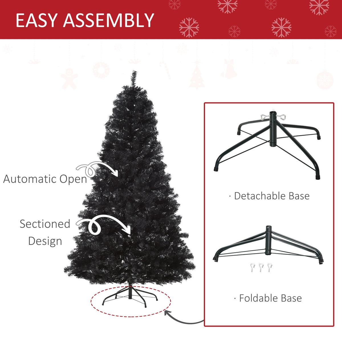 7ft Artificial Christmas Tree Holiday Home Indoor Decoration With Automatic Open, Black - view 3
