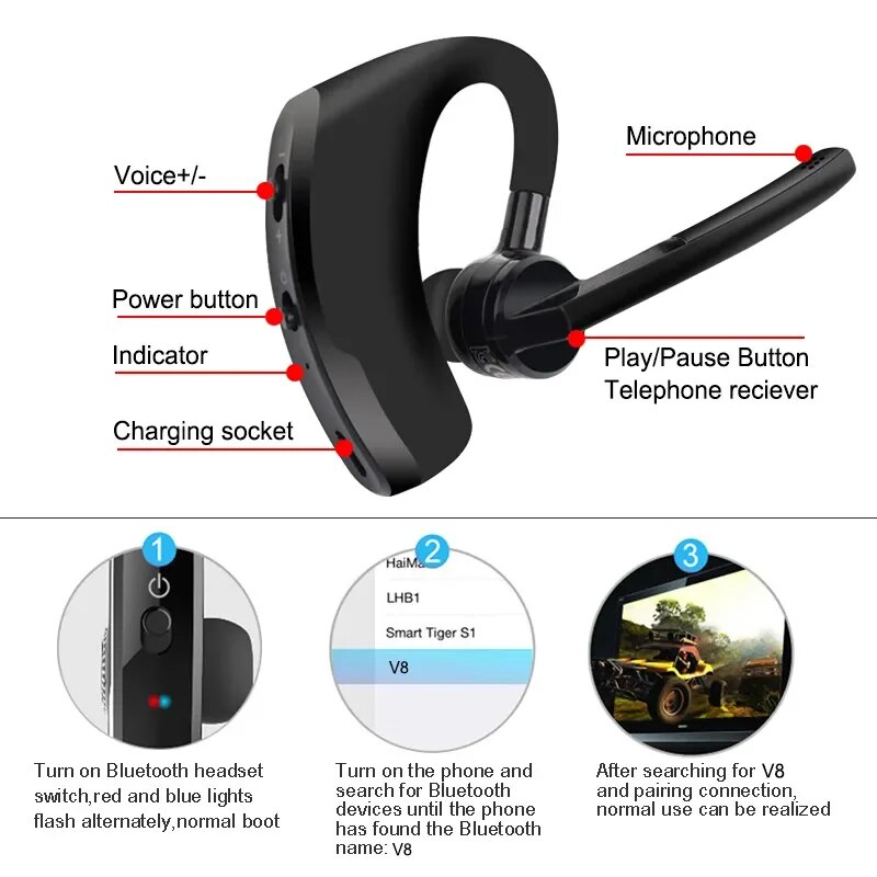 Audífono Bluetooth con cancelación de ruido