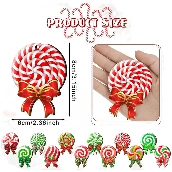 24PCS Christmas Candy Ornament With Ropes Colorful Candy Round Lollipop Wooden Pendant Xmas Hanging Decoration - view 4