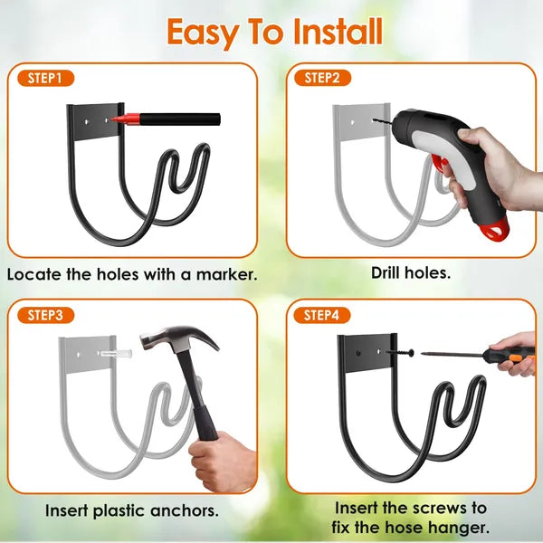 2Pack Heavy Duty Garden Hose Holder Stainless Steel Hose Hook Metal Hose Rack Reel Organizer For Water Hose Extension - view 3