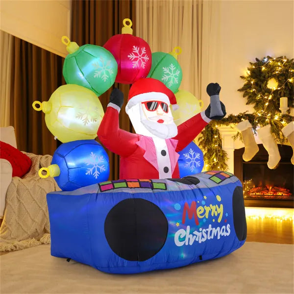 6ft Xmas Inflatable DJ Santa - RGB LED Orbs Music Mute Mode Stakes/Ropes Quick Setup Outdoor Party Decor