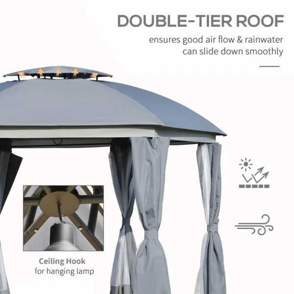 144x144 Inch Round Outdoor Gazebo, Patio Dome Gazebo Canopy Shelter With Double Roof, Netting Sidewalls And Curtains - view 4