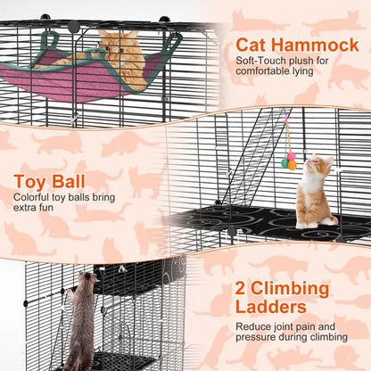 3-Tier Cat Cage Enclosure Indoor Cat Cage Playpen With Hammock Toy Ball Ladder DIY Iron Wire Cat House Kennels Crate - view 2