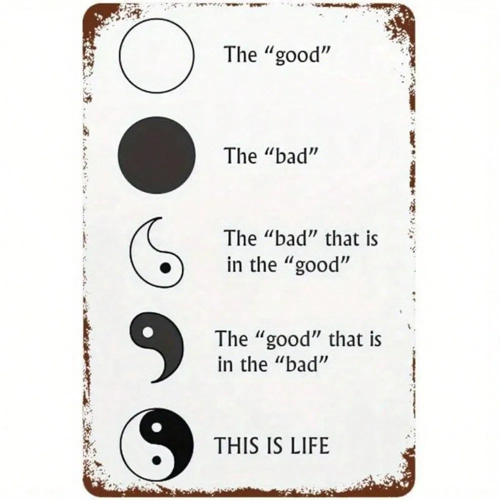 Yin And Yang Bagua Diagram Vintage Metal Iron Wall Art, Black White Knowledge Map Rustic Poster Decor - view 6