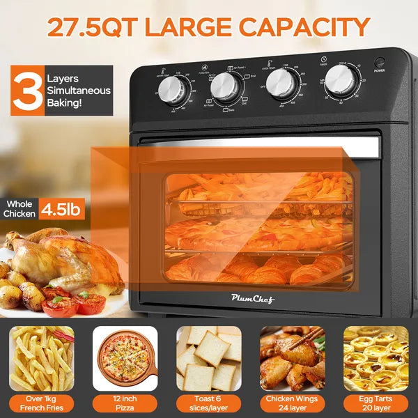 27.5QT 6-in-1 Air Fryer Toaster Oven Dropdown-Door 6-Slice Countertop Convection Oven For Air Frying, Baking, Roasting