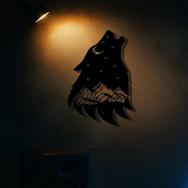 Gothic Howling Wolf Metal Wall Art Black Dark Academia Decor For Living Room Bedroom Office Halloween Christmas Gift - view 5