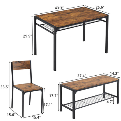 Dining Table Set For 4, Kitchen Table With 2 Chairs And A Bench, 4 Piece Kitchen Table Set For Small Space - view 3