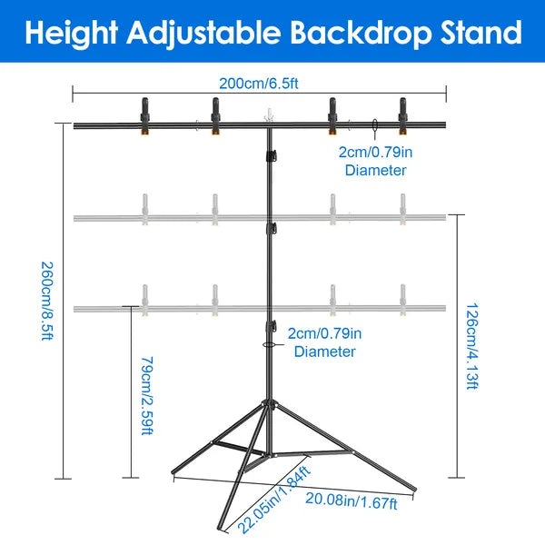 6.5×8.5FT T-Shape Photo Video Backdrop Stand Heavy Duty Background Stand Adjustable Photography Backdrop Stand With - view 3