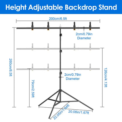 6.5×8.5FT T-Shape Photo Video Backdrop Stand Heavy Duty Background Stand Adjustable Photography Backdrop Stand With - view 3