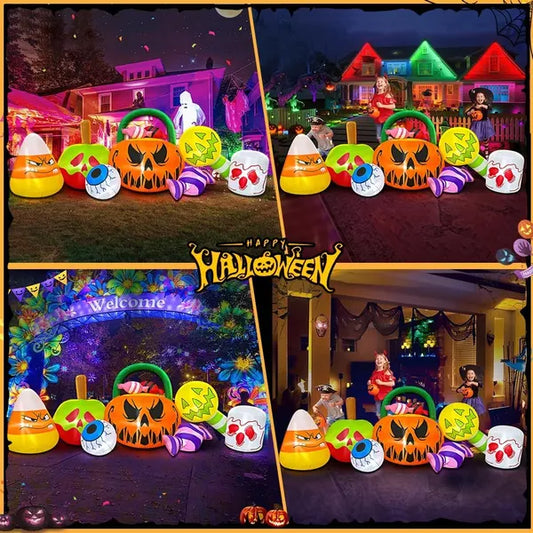 10 FT Halloween Inflatable Outdoor Decorations Pumpkin Ghost Combo, Halloween Decorations Outdoor Inflatable Bow Up
