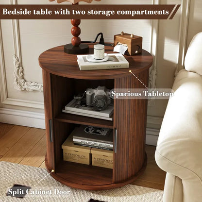 Mid Century Modern Cylinder End Table With Built-in Charging Station & Sliding Door - view 3