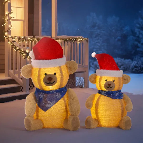 Set Of 2 Lighted Plush Bear Christmas Decorations, Pre-lit Pull Up Holiday Decor With 60 Warm White LED Lights For Xmas - view 4