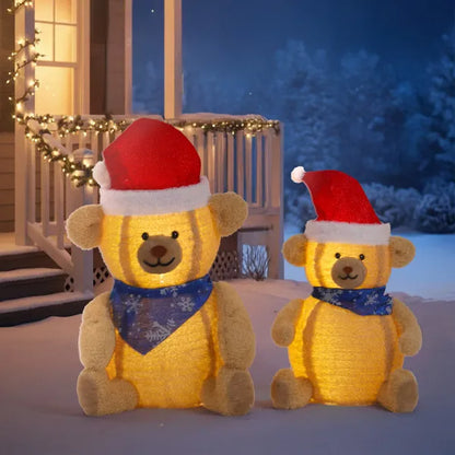 Set Of 2 Lighted Plush Bear Christmas Decorations, Pre-lit Pull Up Holiday Decor With 60 Warm White LED Lights For Xmas - view 4