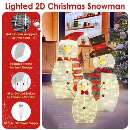 3Pcs 2D Christmas Snowman Yard Decoration Snowman Family Outdoor Decoration With 60Pcs LED Warm Yellow Lights IP44 - view 4