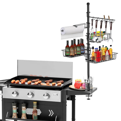 Griddle Caddy Standing Grill Utensil Caddy With Paper Towel Holder Hook Baskets BBQ Accessories Storage Rack Vertical