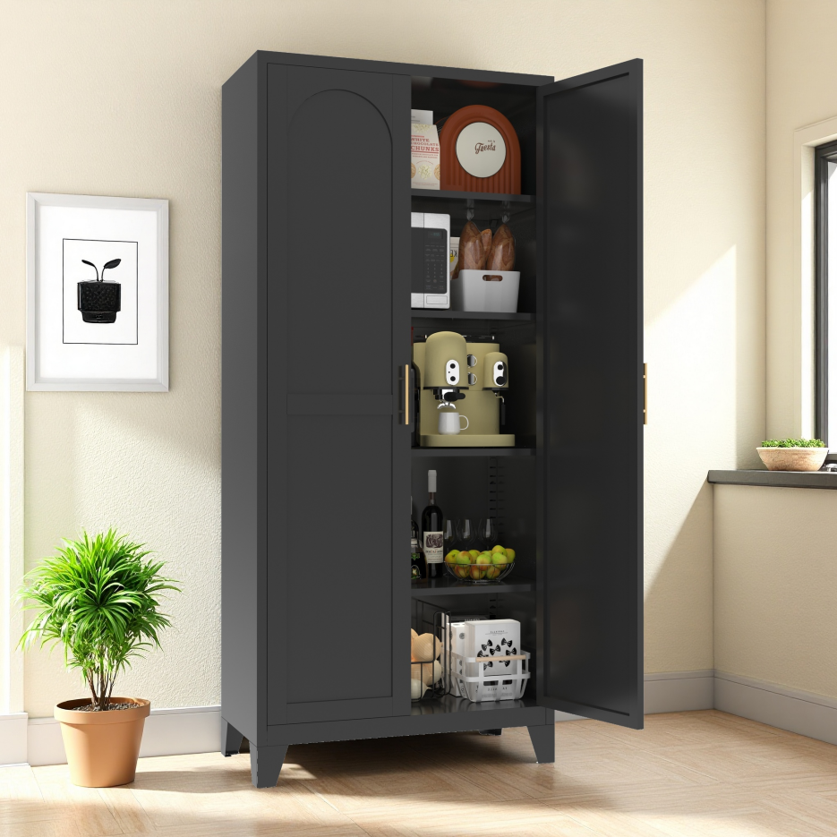71'' 2 Shapely Doors Cabinet, Metal Storage Cabinet With Doors And Adjustable Shelves, For Bedroom, Living Room - view 4