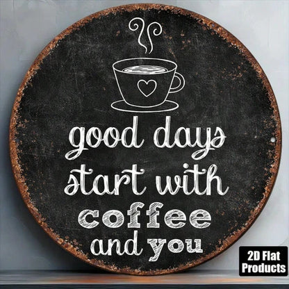 1pc 8x8in Vintage 2D Flat Round Sign, "A Good Day Starts With" Decorative Plaque - view 3