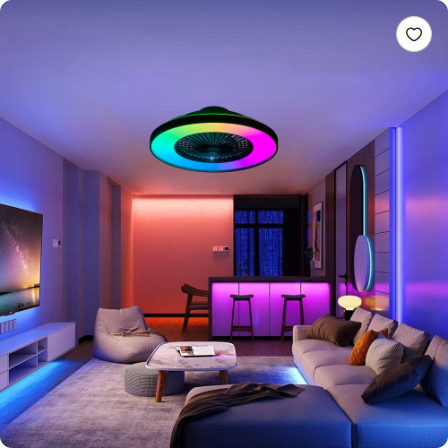 23 Inch Black Ceiling Fan Light With LED RGB Dimmable & Color Changing, APP & Remote Control - view 2