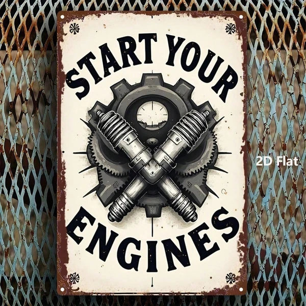 1pc 8x12 Inch Tin Sign Gear Spark Plug Classic Character Design, Vibrant Retro Metal Plaque For Bedroom Home Theater - view 3