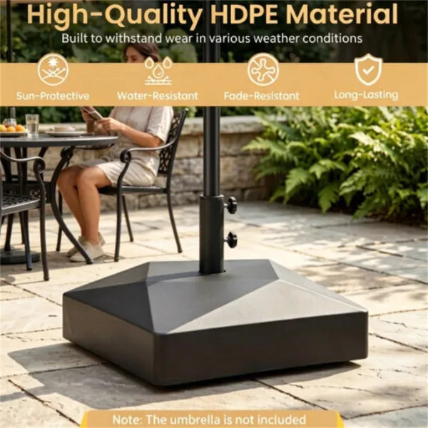 Fillable Patio Umbrella Base With 4 Rolling Wheels & Locks, Heavy Duty Water Sand Weighted HDPE Umbrella Stand