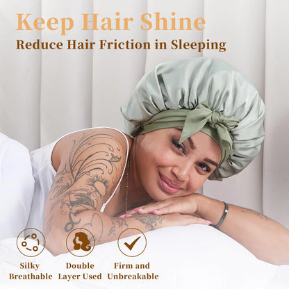 Silk Bonnet For Sleeping Women, Satin Hair Bonnet For Sleeping For Wavy Curly Natural Hair Women Men - Green - view 5