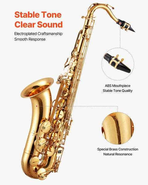 VEVOR Tenor Saxophone, B Flat, Professional Brass Saxophone Beginner Kit With Carrying Case, Mouthpiece, Straps - view 3