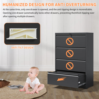 4 Drawer Lateral File Cabinet With Lock Tall Heavy-Duty Metal Filing Cabinet For Home Office - view 4