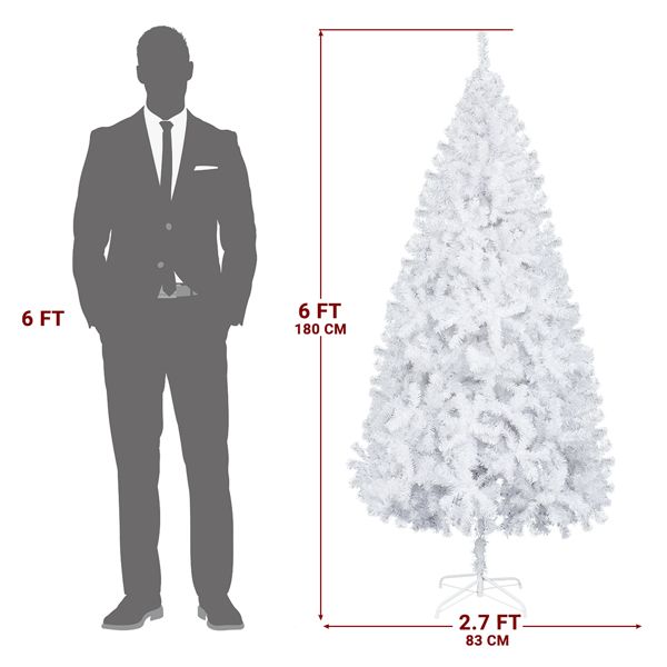 6 FT Artificial Christmas Tree With 800 Branch Tips And Sturdy Metal Stand, White - view 3