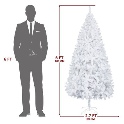 6 FT Artificial Christmas Tree With 800 Branch Tips And Sturdy Metal Stand, White - view 3