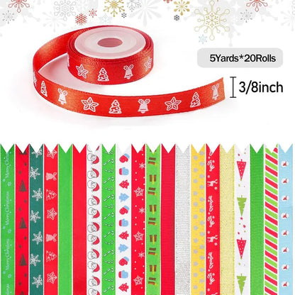 20 Rolls 100 Yards Christmas Ribbon For Gift Wrapping, 3/8 Inch Printed Christmas Grosgrain Ribbon - view 5